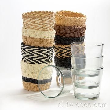 rattan wrap heldere glazen kaarsenhouder